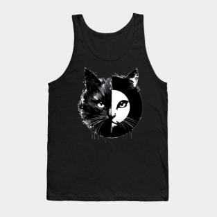 Sumie Zen Art Japanese Brushstroke Half Face Cat Tank Top